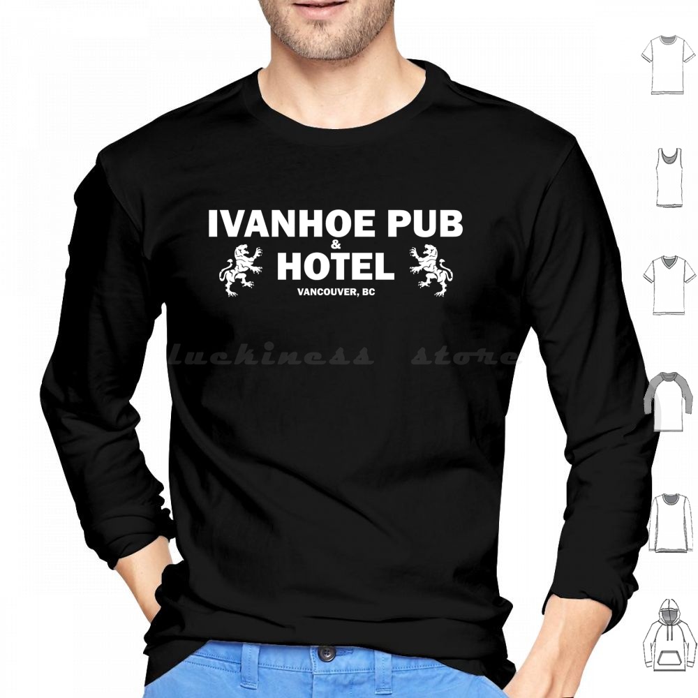 Wine Beer Pub - Ivanhoe Pub-White On Black Hoodies Long