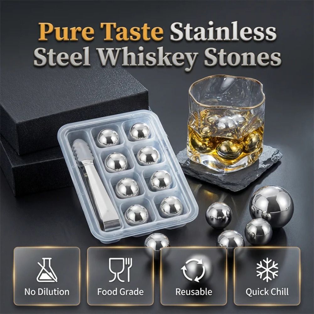 Whiskey Stone Set - 25mm Stainless Steel Ice Cubes Ball